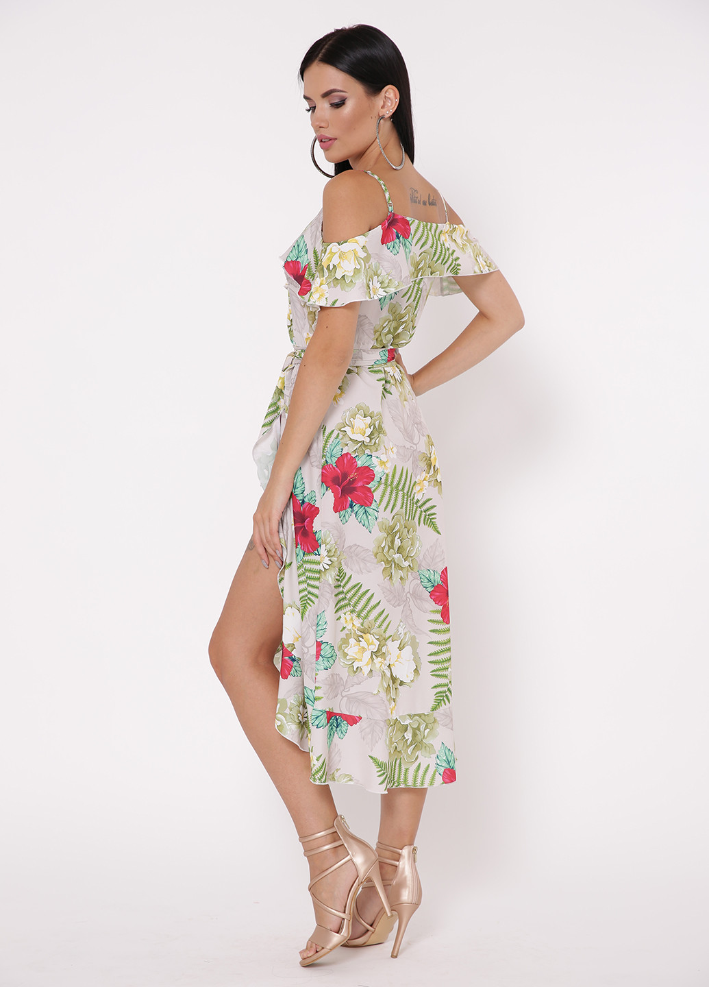 Бежевое кэжуал платье на запах TessDress с цветочным принтом