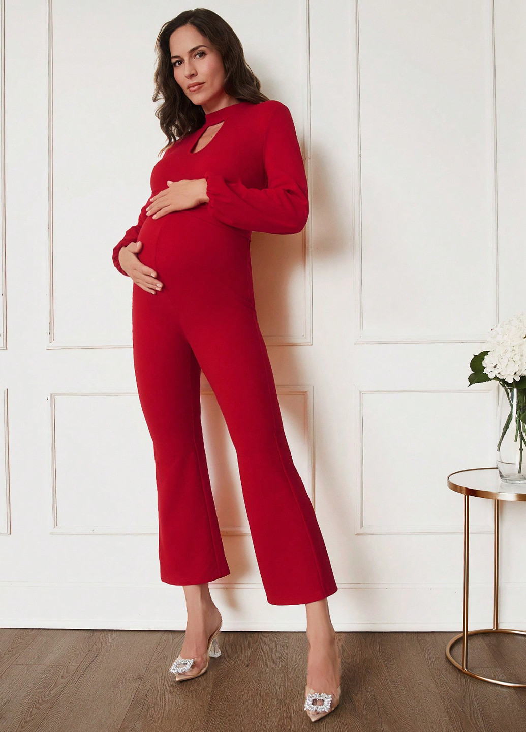 Комбінезон для вагітних SHEIN комбінезон-брюки однотонний червоний кежуал поліестер