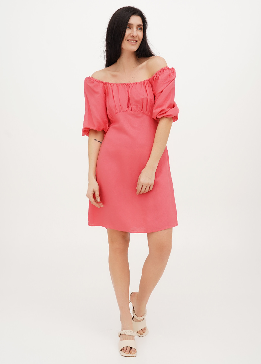 Розовое кэжуал платье а-силуэт H&M однотонное