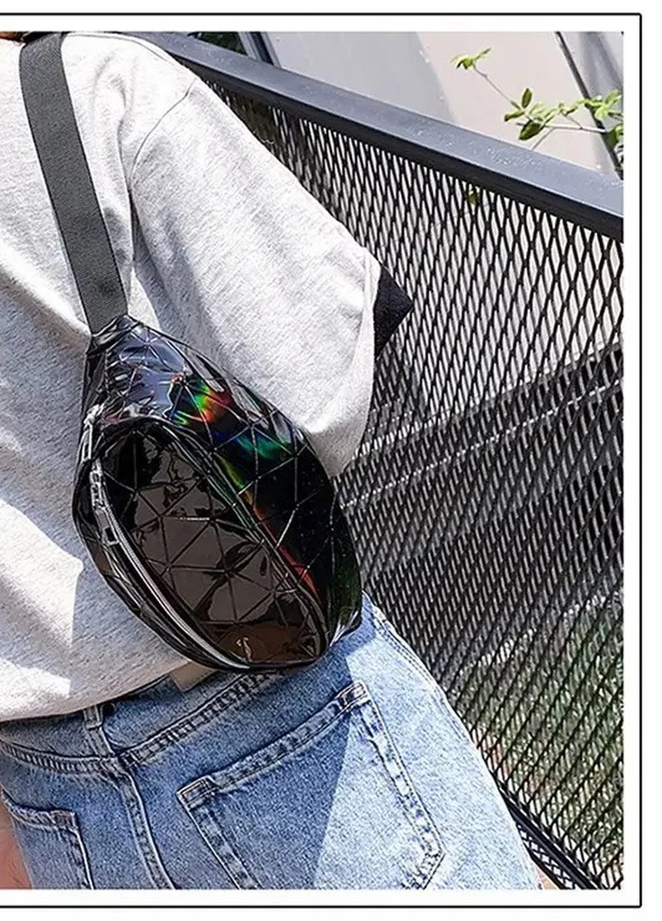 Женская детская голографическая блестящая бананка на два отдела "ПАУТИНКА" черная No Brand (253016876)