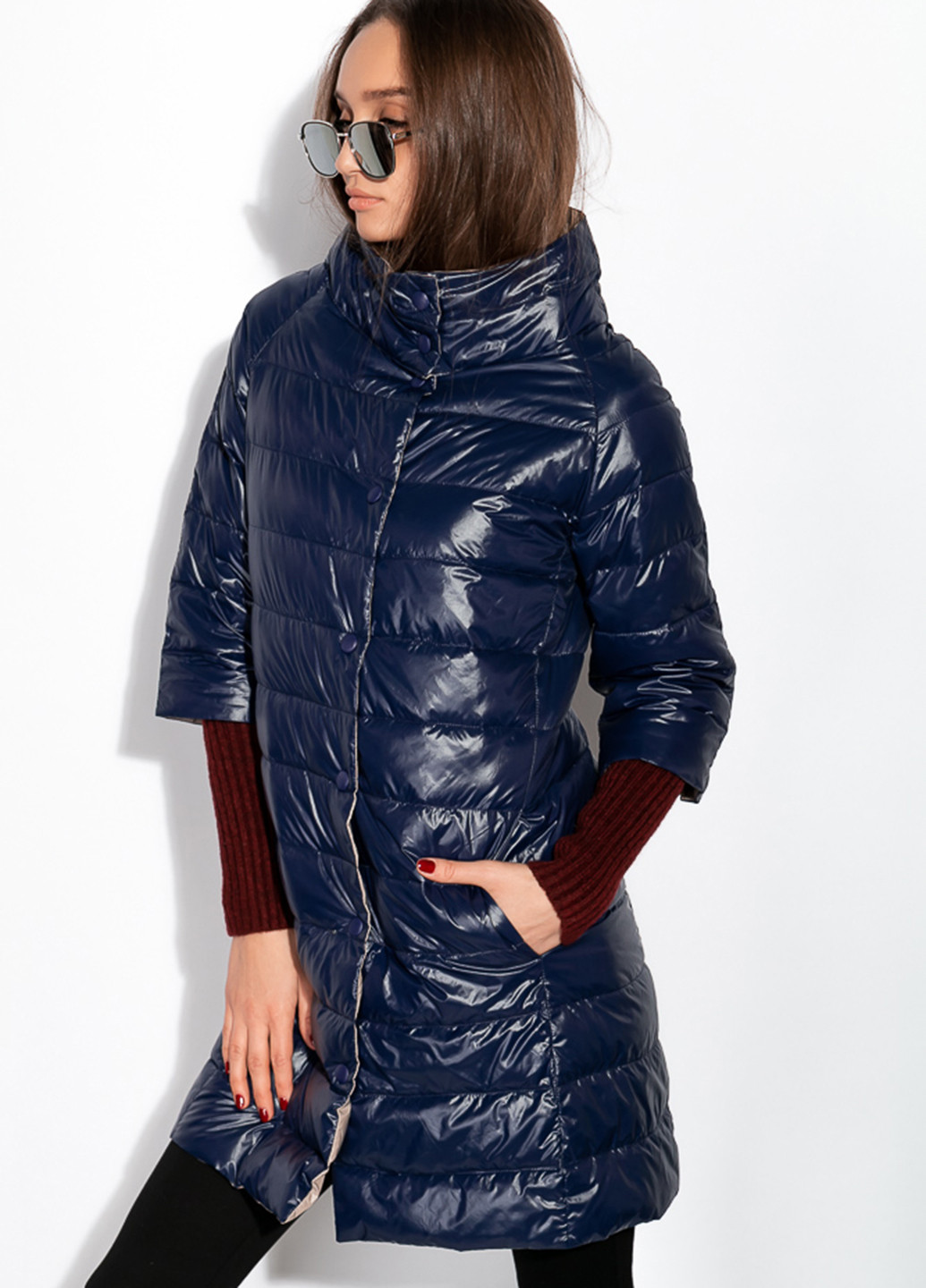 Темно-синя демісезонна куртка куртка-пальто Time of Style