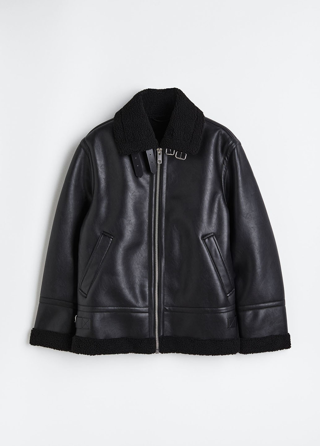 Черная демисезонная куртка оверсайз із штучної шкіри H&M