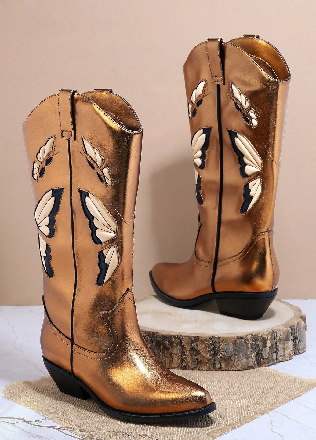 Бронзовые осенние сапоги вестерн SHEIN