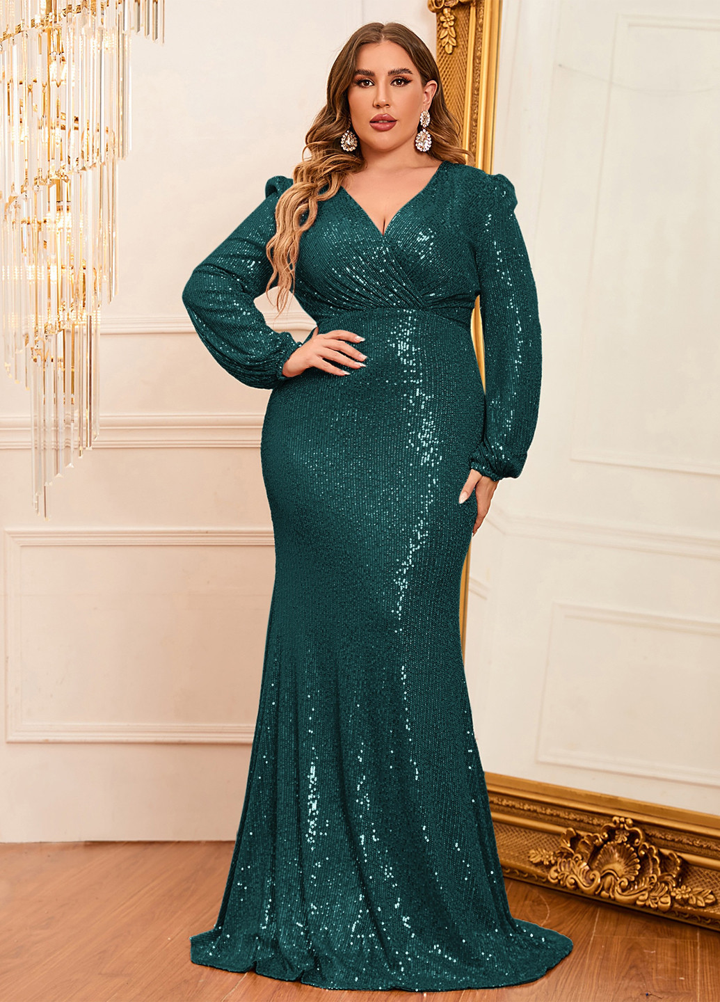 Изумрудное вечернее платье годе SHEIN однотонное