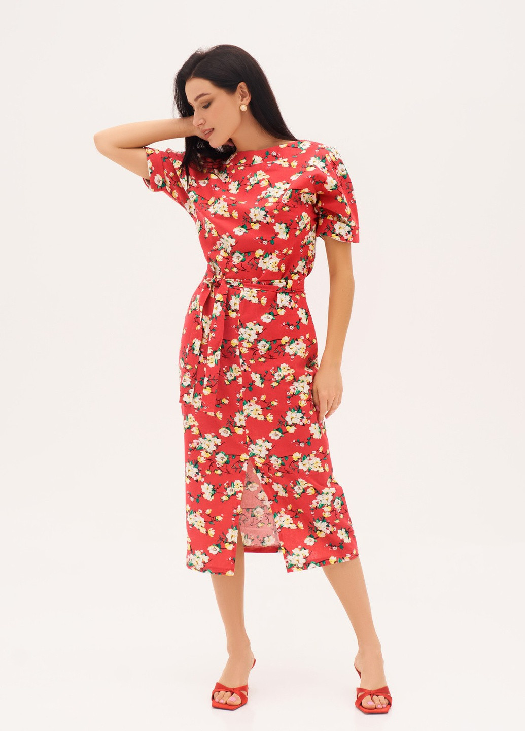 Малиновое повседневный платье ISSA PLUS с цветочным принтом