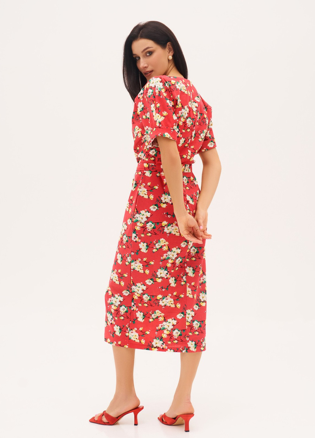 Малиновое повседневный платье ISSA PLUS с цветочным принтом