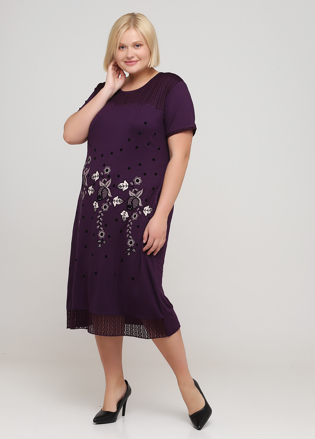 Темно-фиолетовое кэжуал платье ROMEO LIFE с цветочным принтом