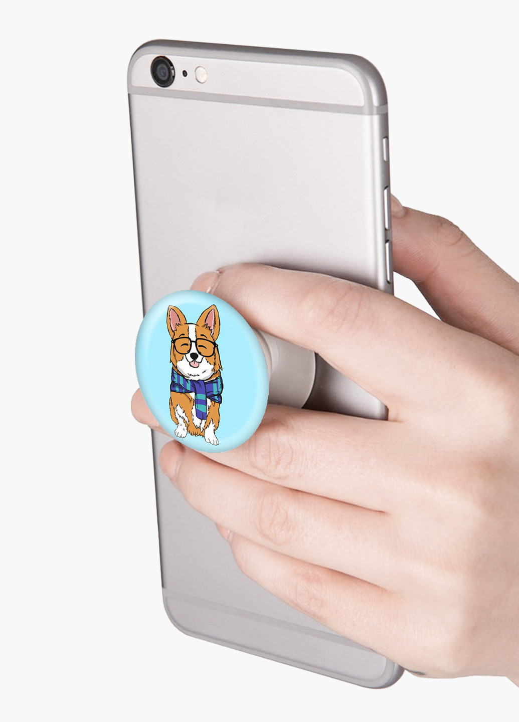 Попсокет (Popsockets) держатель для смартфона Корги (Corgi) (8754-1227) Черный MobiPrint (216748346)