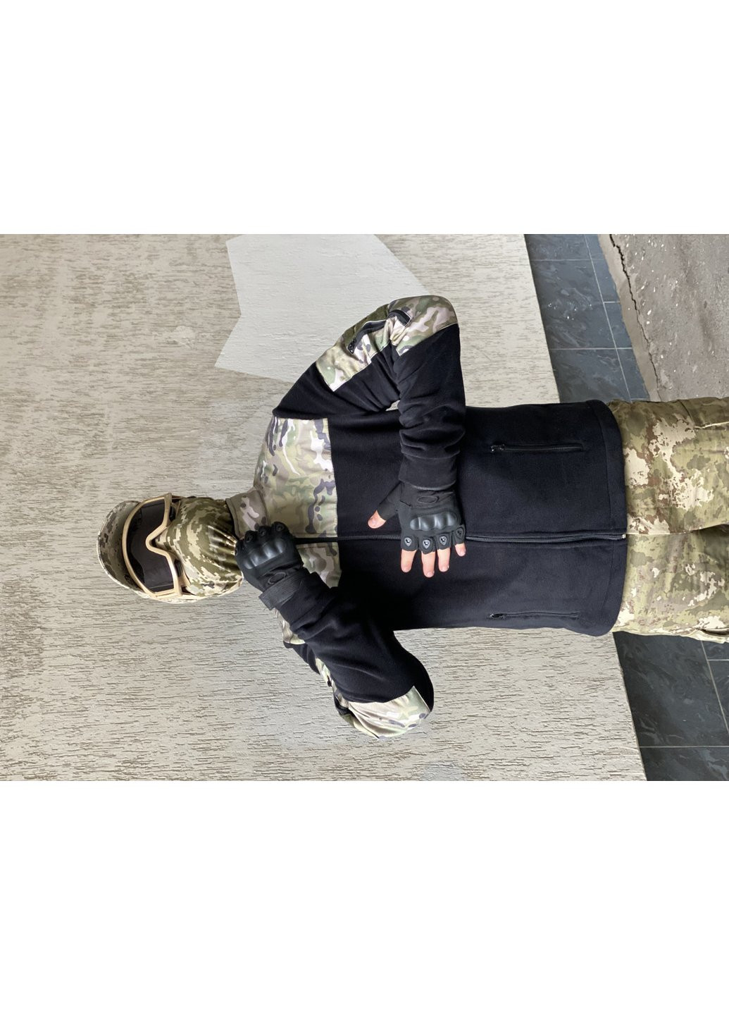 Кофта флисовая мужская военная тактическая с липучками под шевроны ВСУ (ЗСУ) Мультикам 8046 54 размер черная Power (254441164)