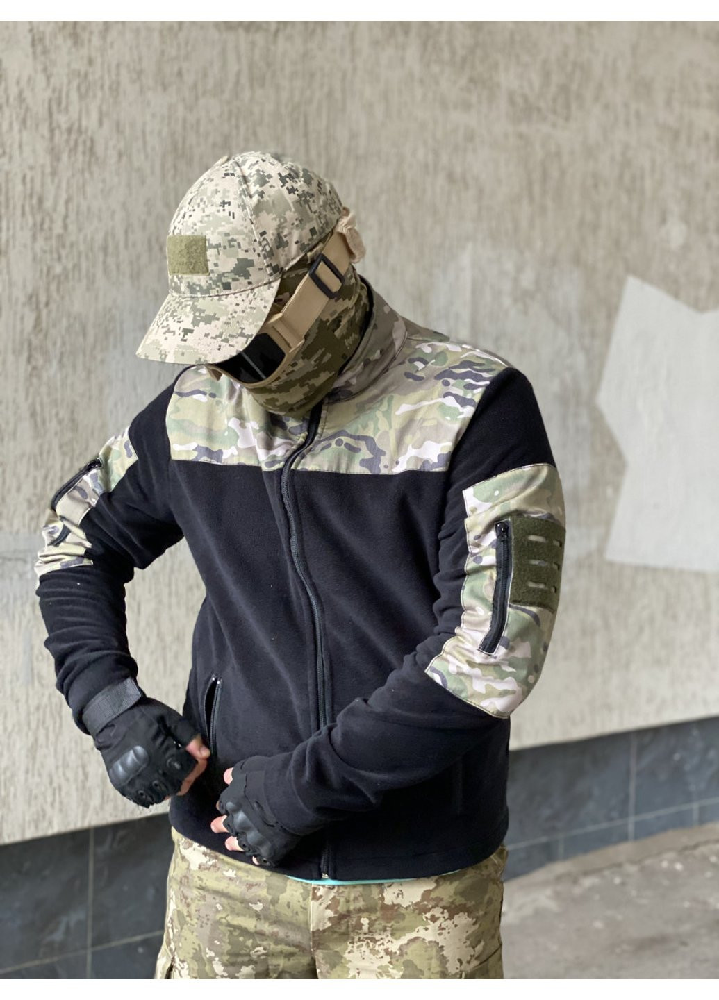 Кофта флисовая мужская военная тактическая с липучками под шевроны ВСУ (ЗСУ) Мультикам 8046 54 размер черная Power (254441164)