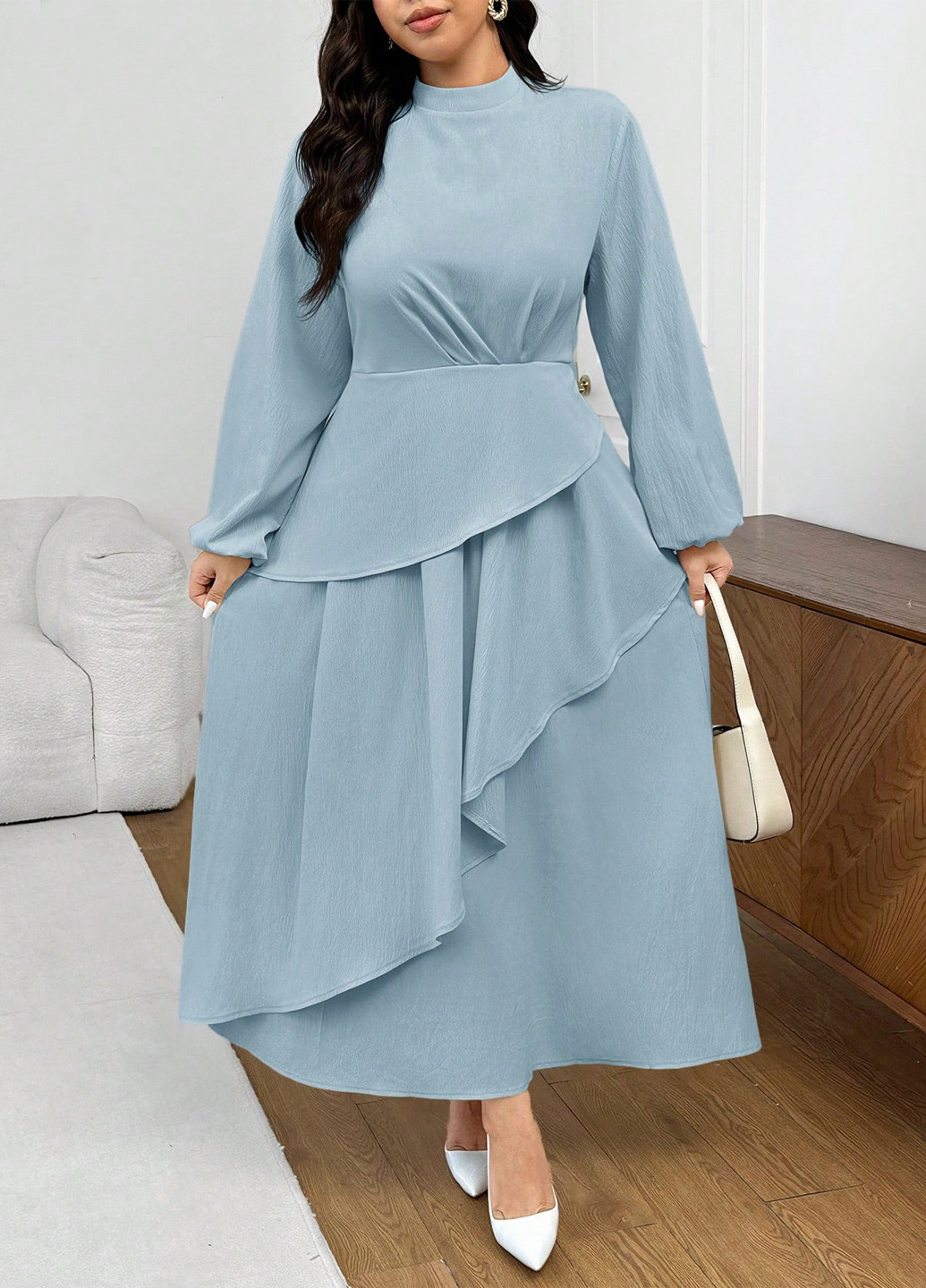 Світло-блакитна святковий, вечірня сукня кльош SHEIN однотонна