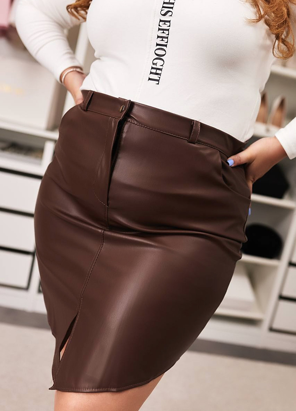 Коричневая кэжуал однотонная юбка No Brand карандаш