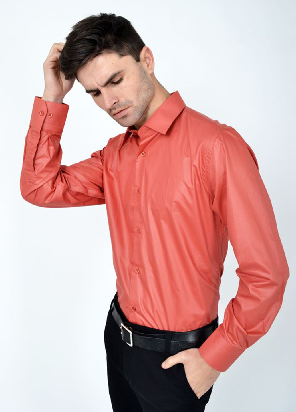 Оранжевая кэжуал рубашка однотонная Ager с длинным рукавом