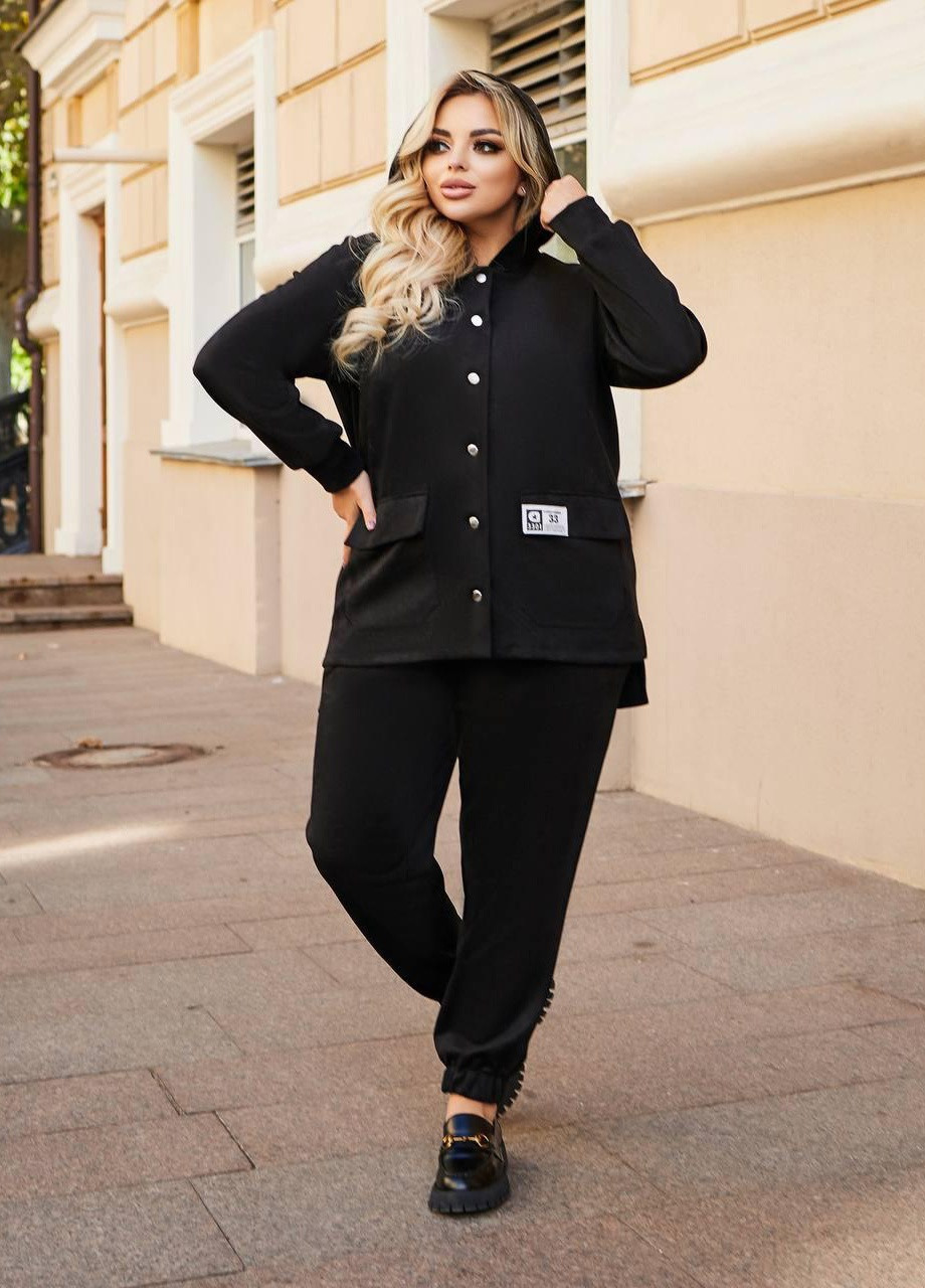 Женский прогулочный костюм пиджак и брюки черного цвета р.50/52 339369 New Trend чёрный