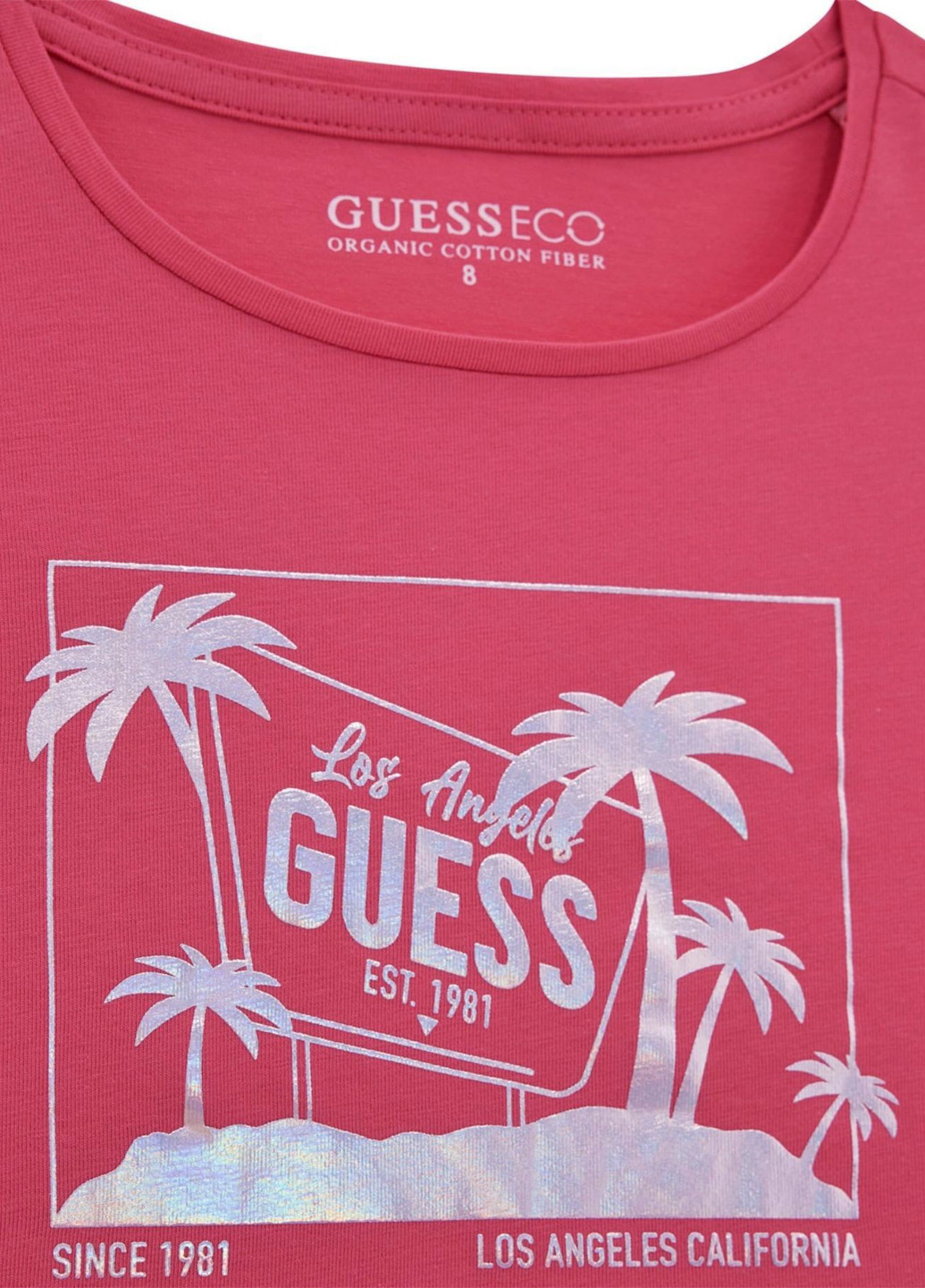 Малиновая летняя футболка Guess