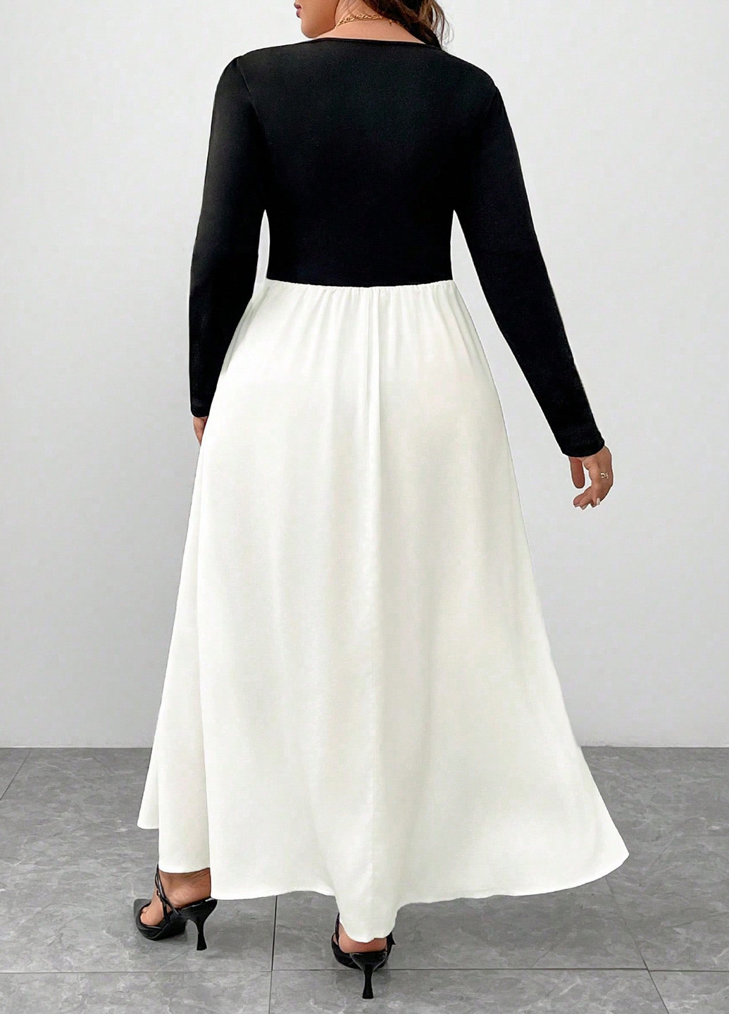 Чорно-білий кежуал, святковий сукня кльош SHEIN колор блок