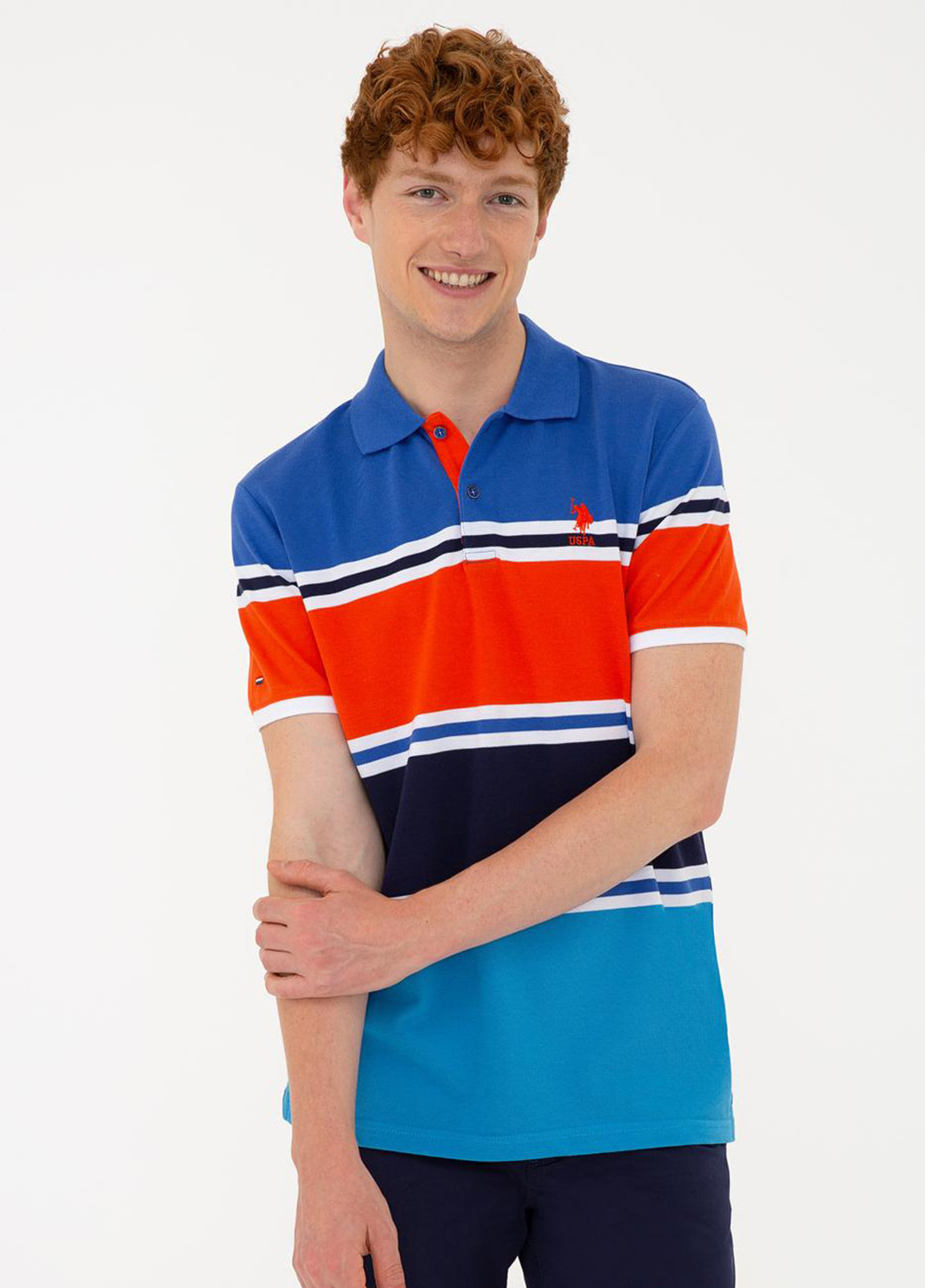 Синяя футболка-поло для мужчин U.s.polo assn. в полоску