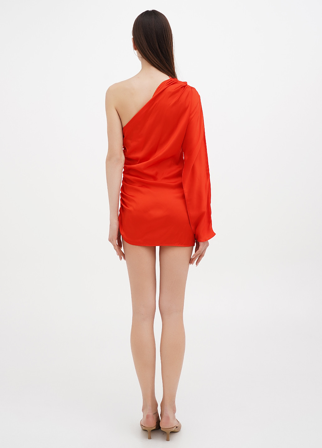 Светло-красное коктейльное, праздничный платье на одно плечо Vicolo однотонное