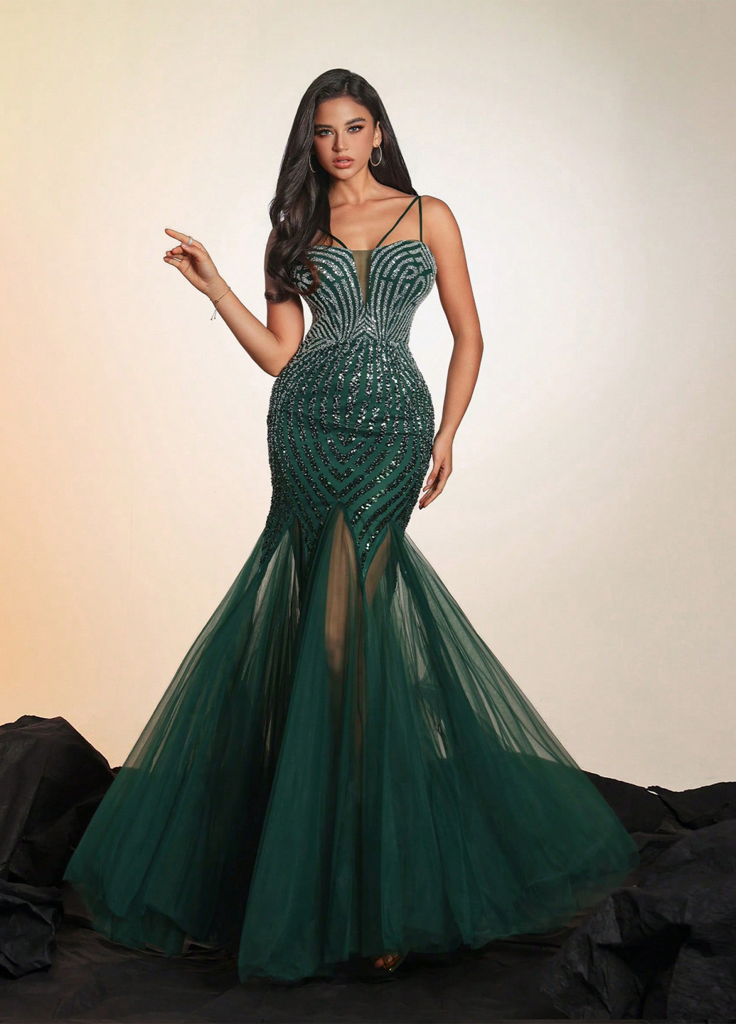 Темно-зелена вечірня сукня з відкритою спиною SHEIN однотонна