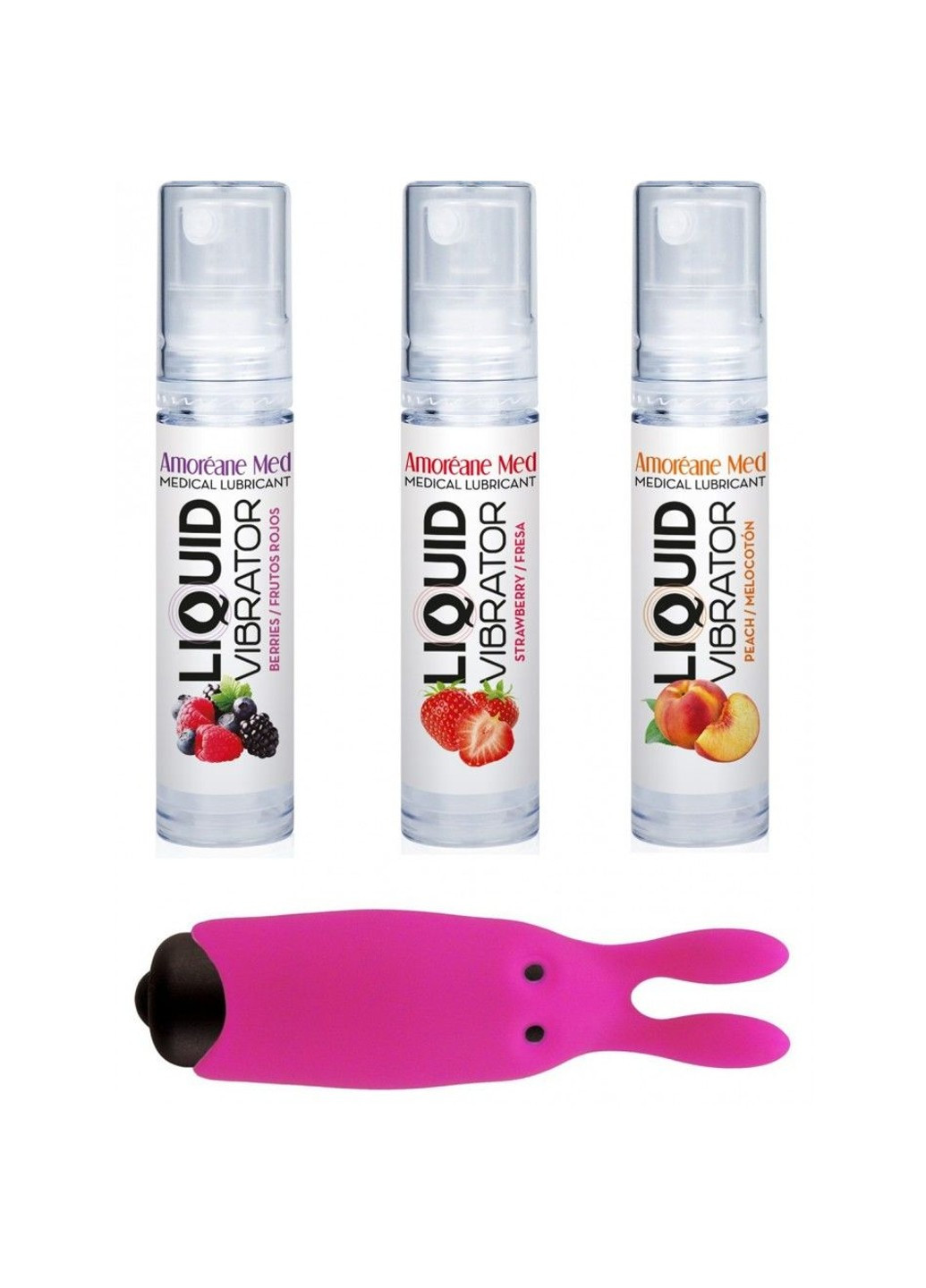 Набор из 3-х вкусов стимулирующего лубриканта Amoreane Med (3х10мл) и вибропули Pink Adrien Lastic (255289774)