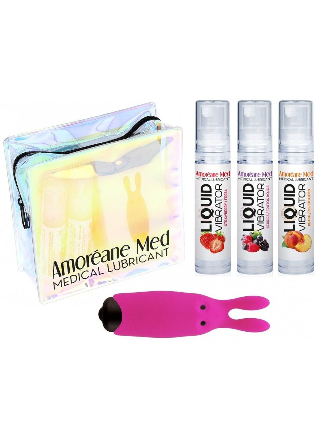 Набор из 3-х вкусов стимулирующего лубриканта Amoreane Med (3х10мл) и вибропули Pink Adrien Lastic (255289774)