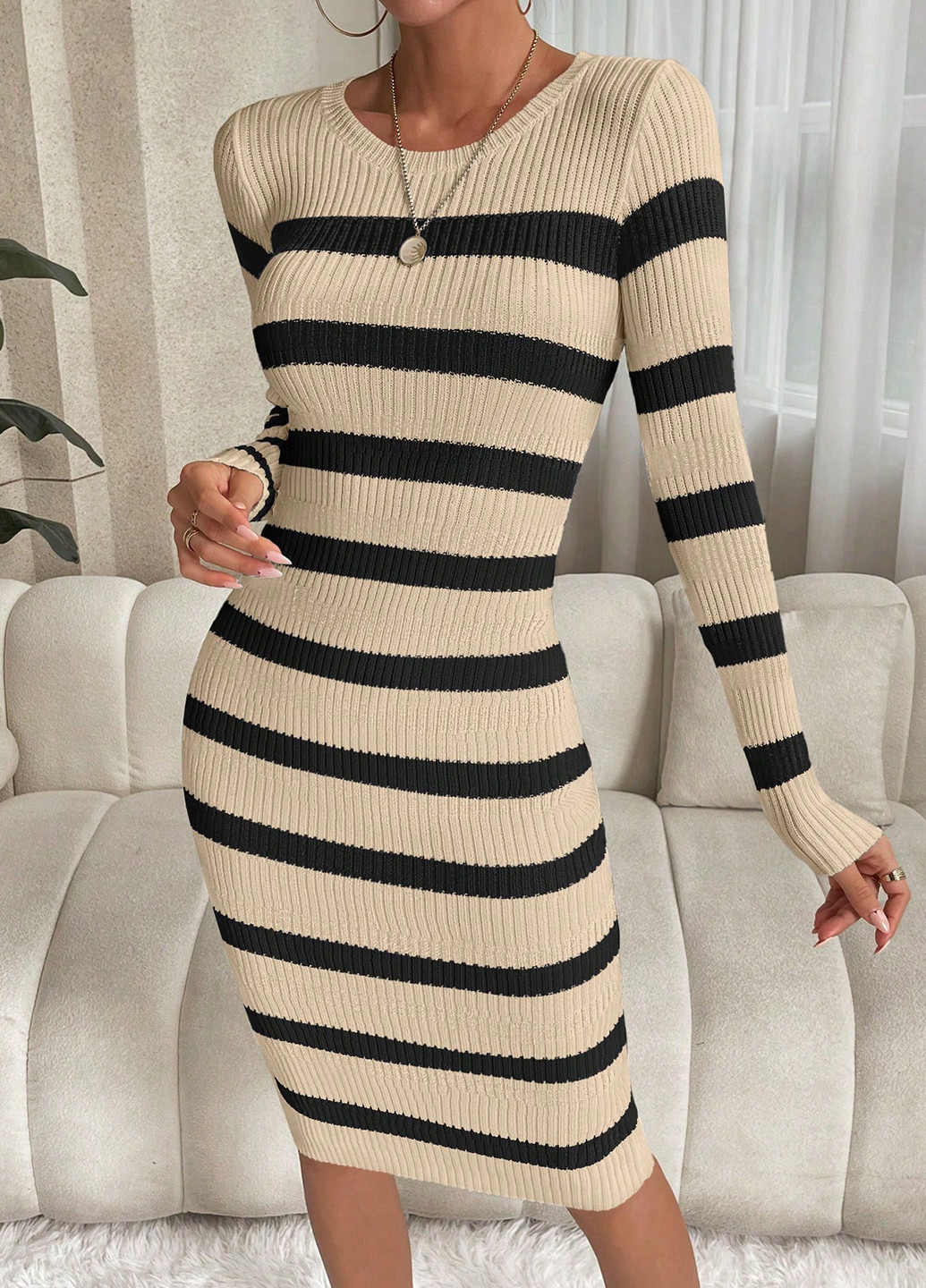 Комбінована кежуал сукня сукня светр SHEIN в смужку