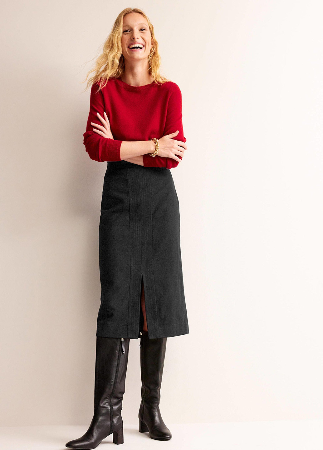 Черная кэжуал однотонная юбка Boden карандаш