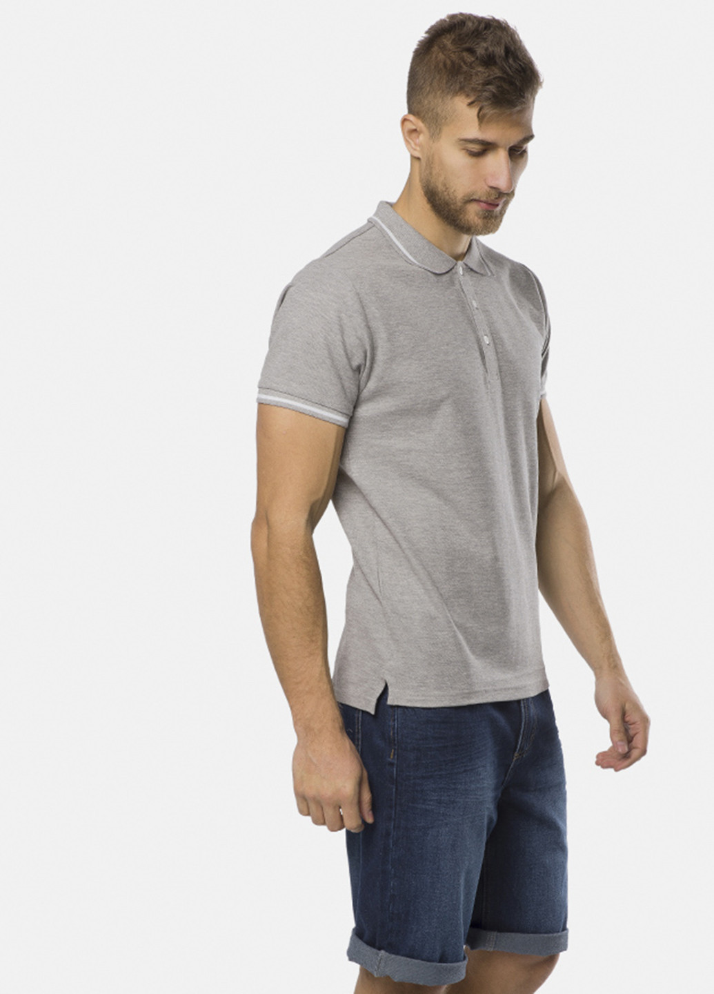 Светло-серая футболка-поло для мужчин MR 520 однотонная