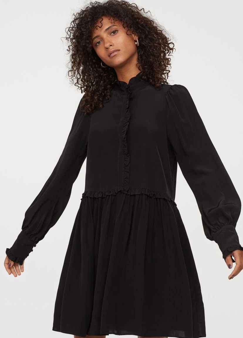 Черное вечернее платье с оборками H&M однотонное