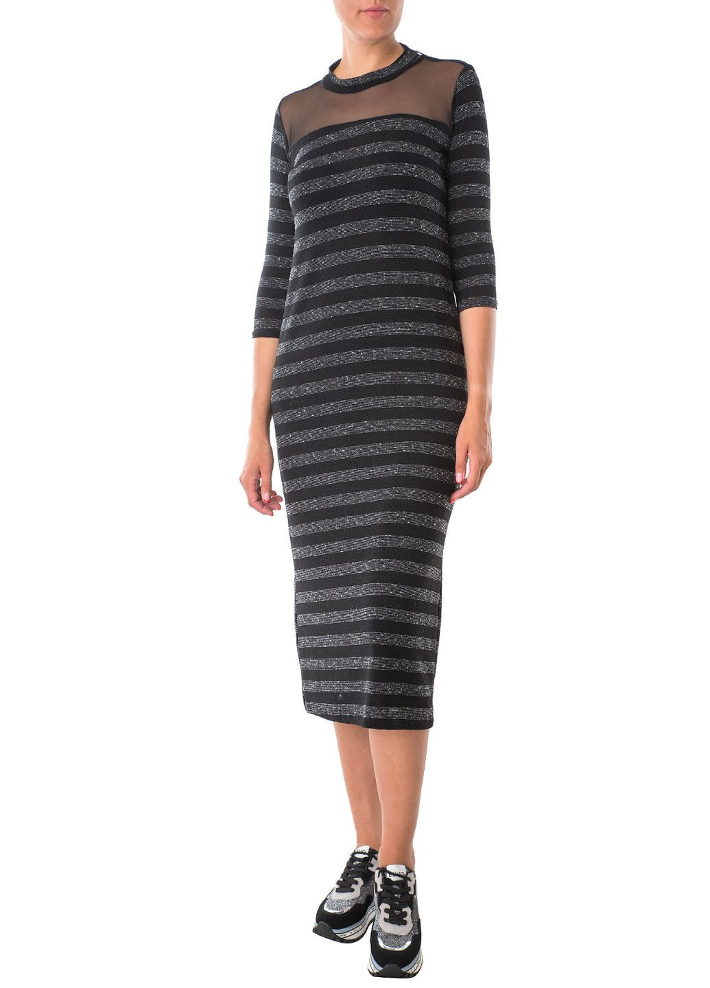 Черное кэжуал платье Miss Miss в полоску