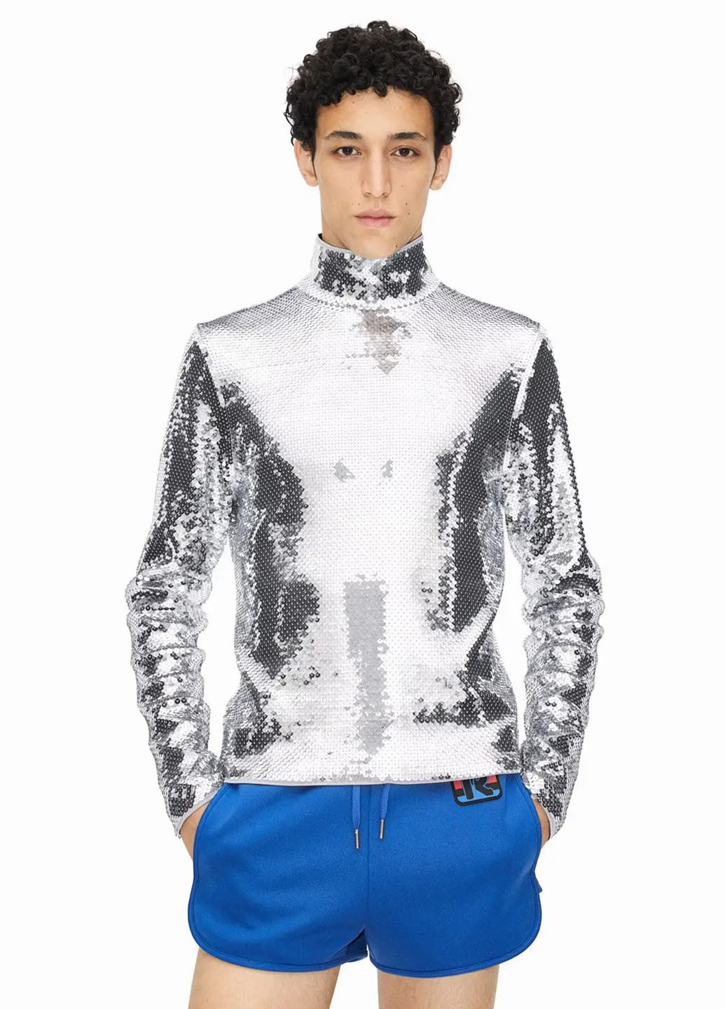 Серебристый демисезонный праздничный, кэжуал лонгслив H&M х Rabanne однотонный