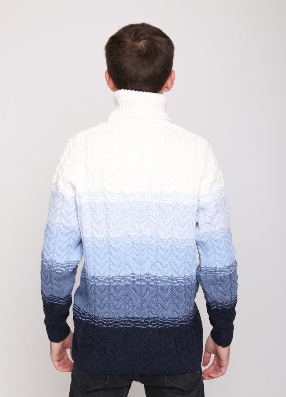 Голубой зимний свитер мужской бело-голубой зимний вязаный Pulltonic Прямой
