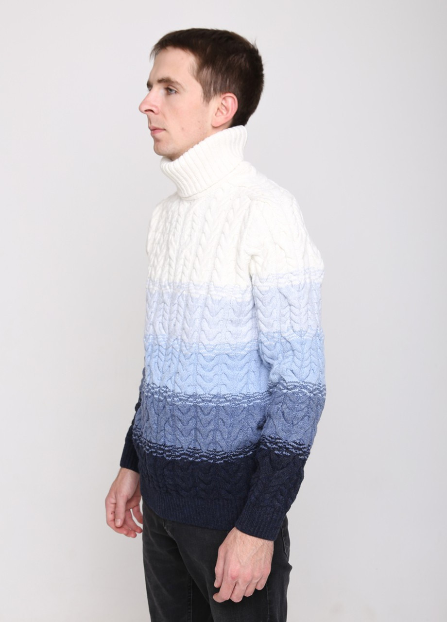 Голубой зимний свитер мужской бело-голубой зимний вязаный Pulltonic Прямой