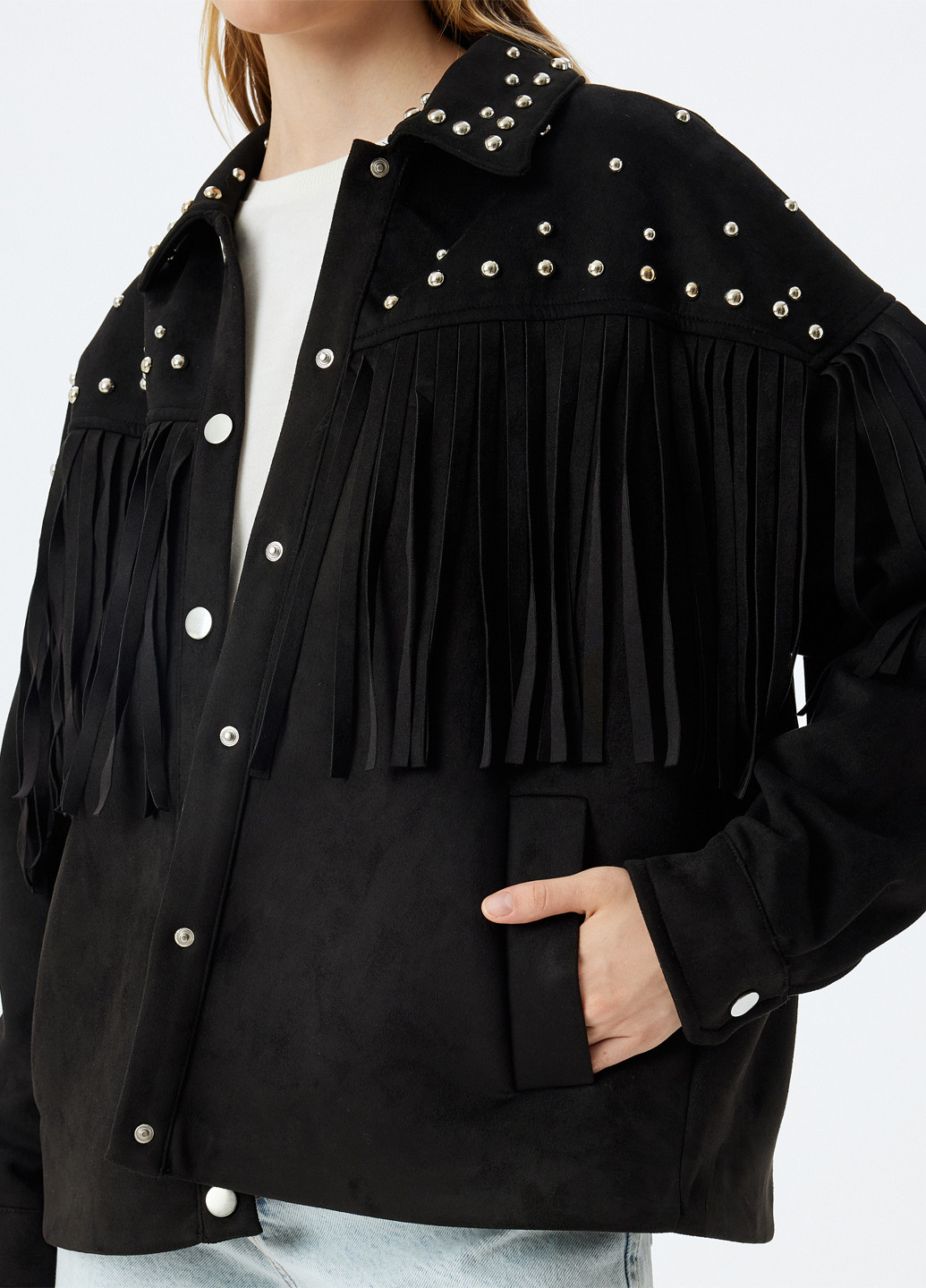 Черная демисезонная куртка байкерская KOTON