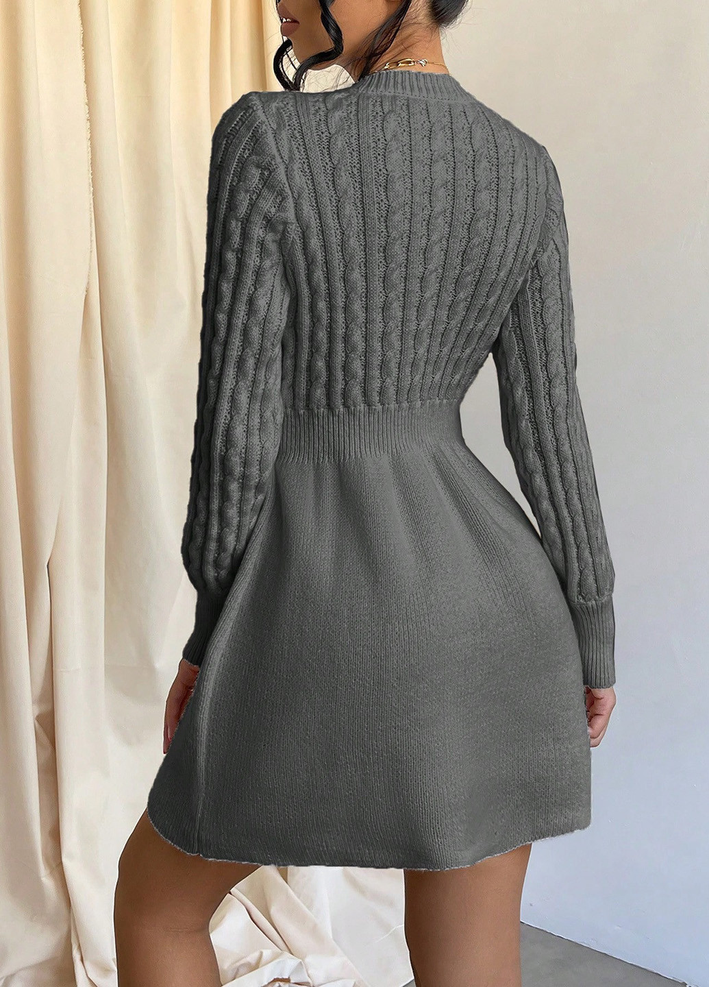 Серое кэжуал платье клеш, платье-свитер SHEIN однотонное
