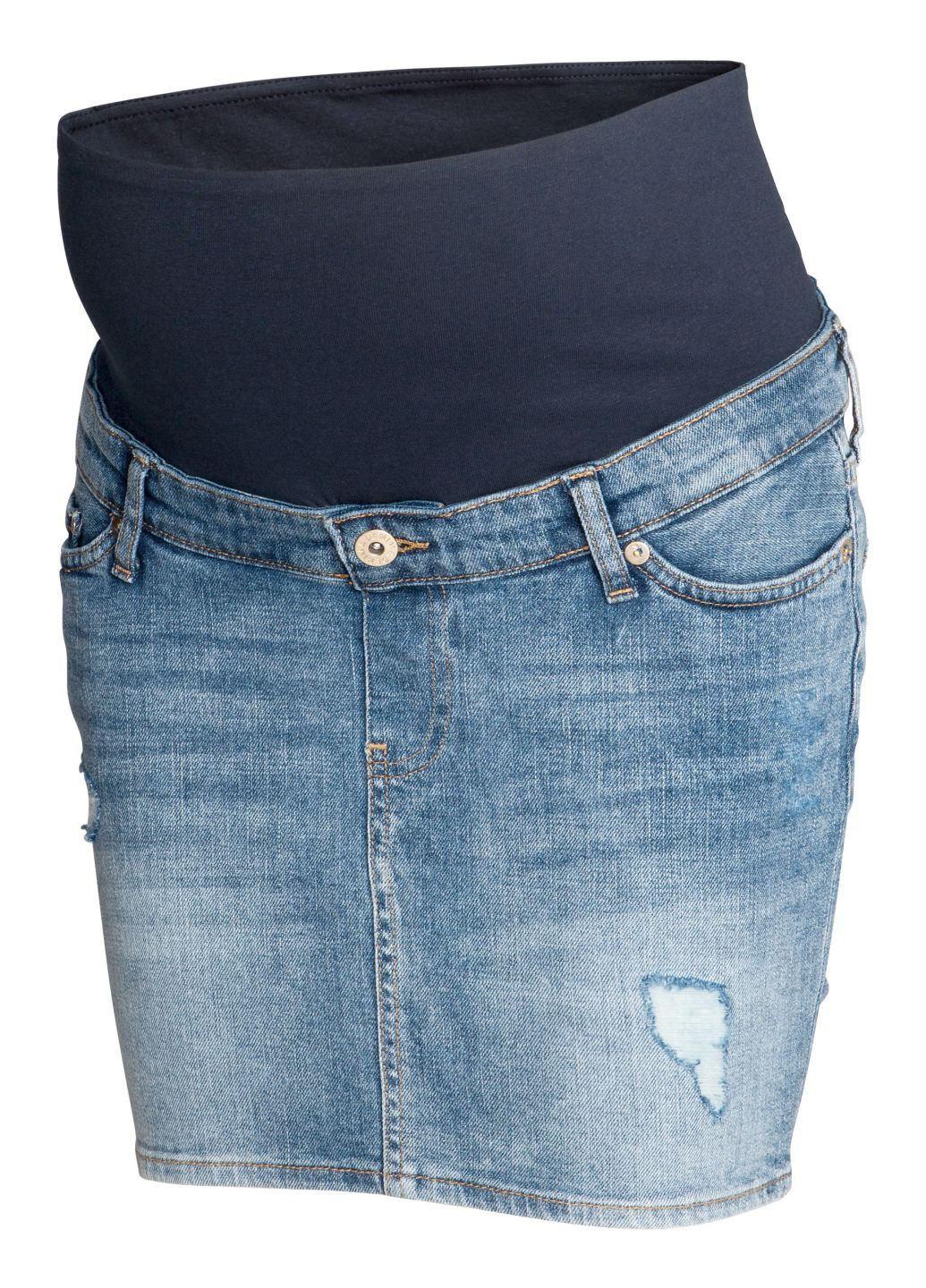 Спідниця для вагітних H&M олівець однотонна синя джинсова бавовна