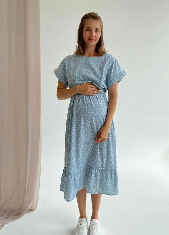 М'ятна кежуал сукня для вагітних годуючих мам з секретом для годування в горошок пудра To Be в горошок