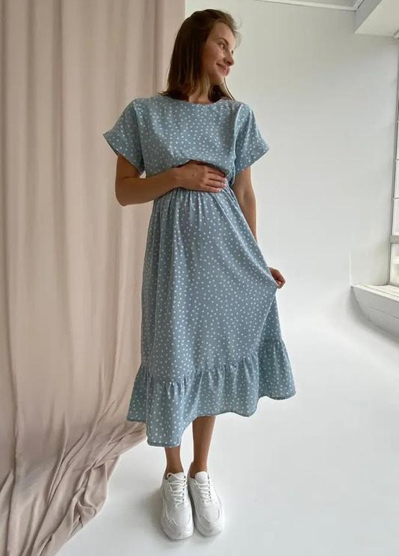 М'ятна кежуал сукня для вагітних годуючих мам з секретом для годування в горошок пудра To Be в горошок