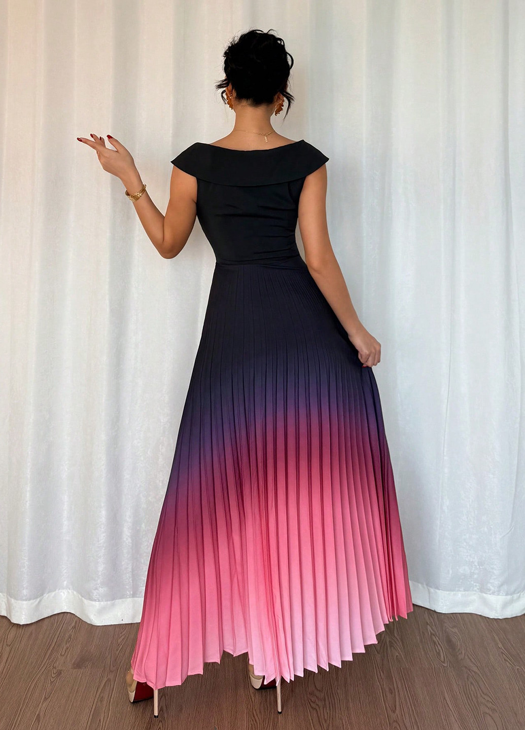 Комбінована святковий, вечірня сукня плісована SHEIN з градієнтом