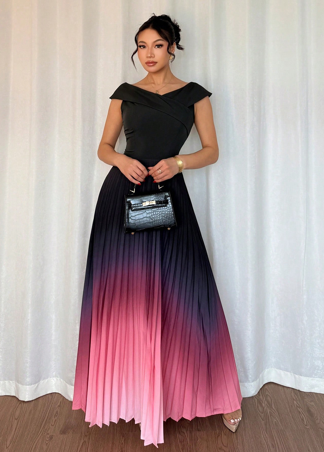 Комбінована святковий, вечірня сукня плісована SHEIN з градієнтом