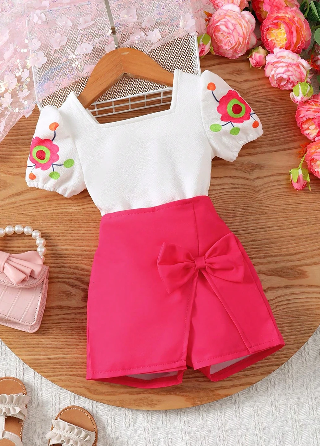 Комбинированный летний костюм (блуза, шорты) SHEIN