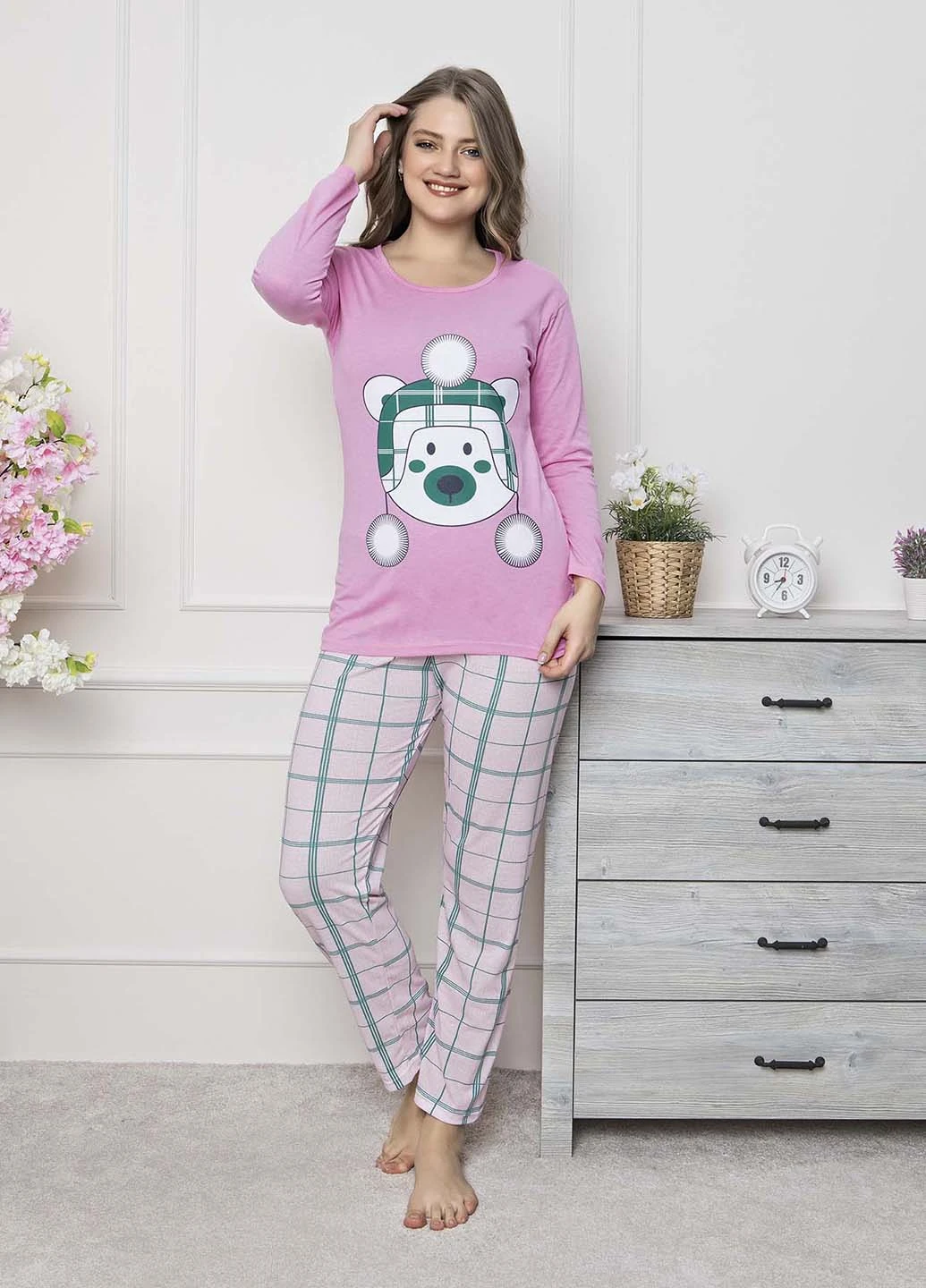 Рожевий демісезонний комплект (лонгслів, брюки) Rinda Pijama