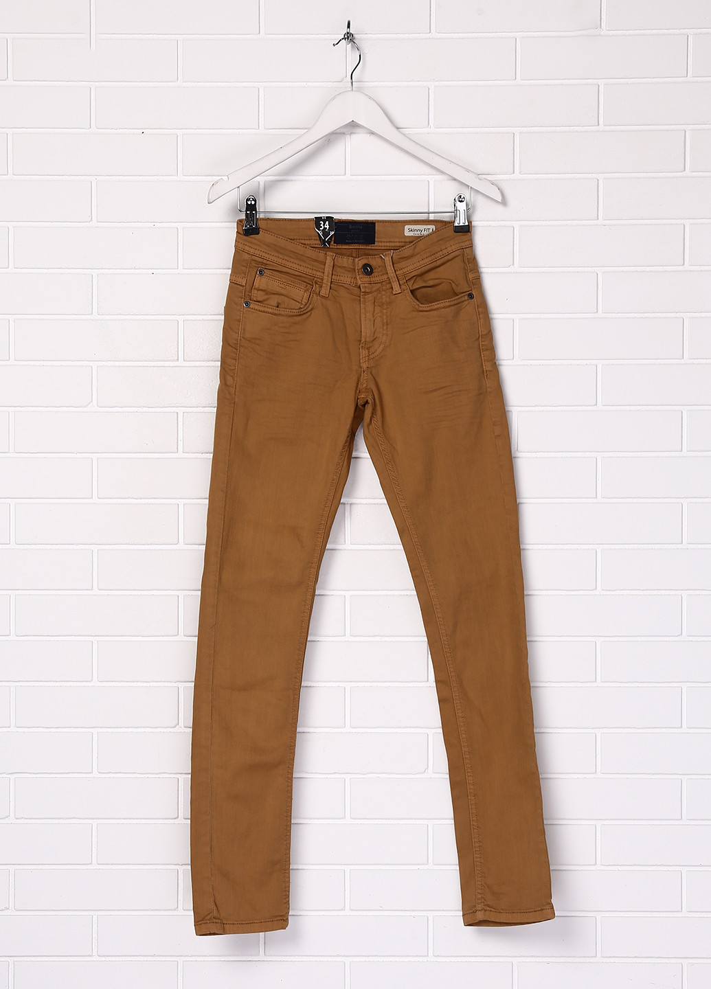 Коричневые джинсовые демисезонные зауженные брюки Bershka