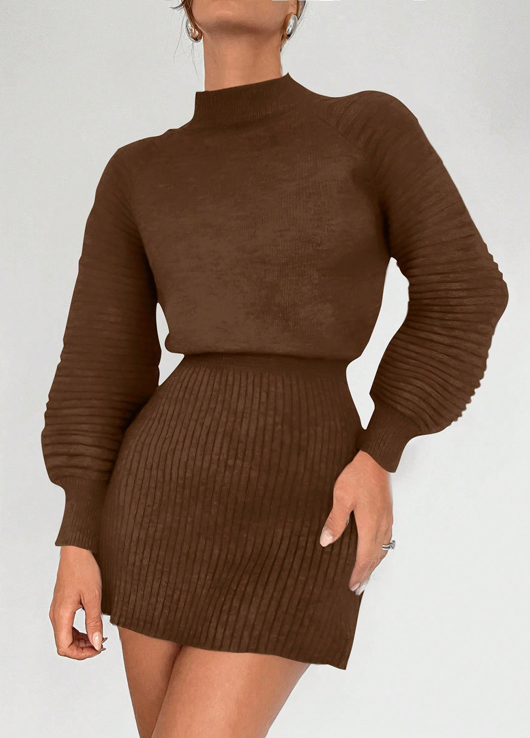 Коричневое праздничный, кэжуал платье а-силуэт, платье-свитер SHEIN однотонное