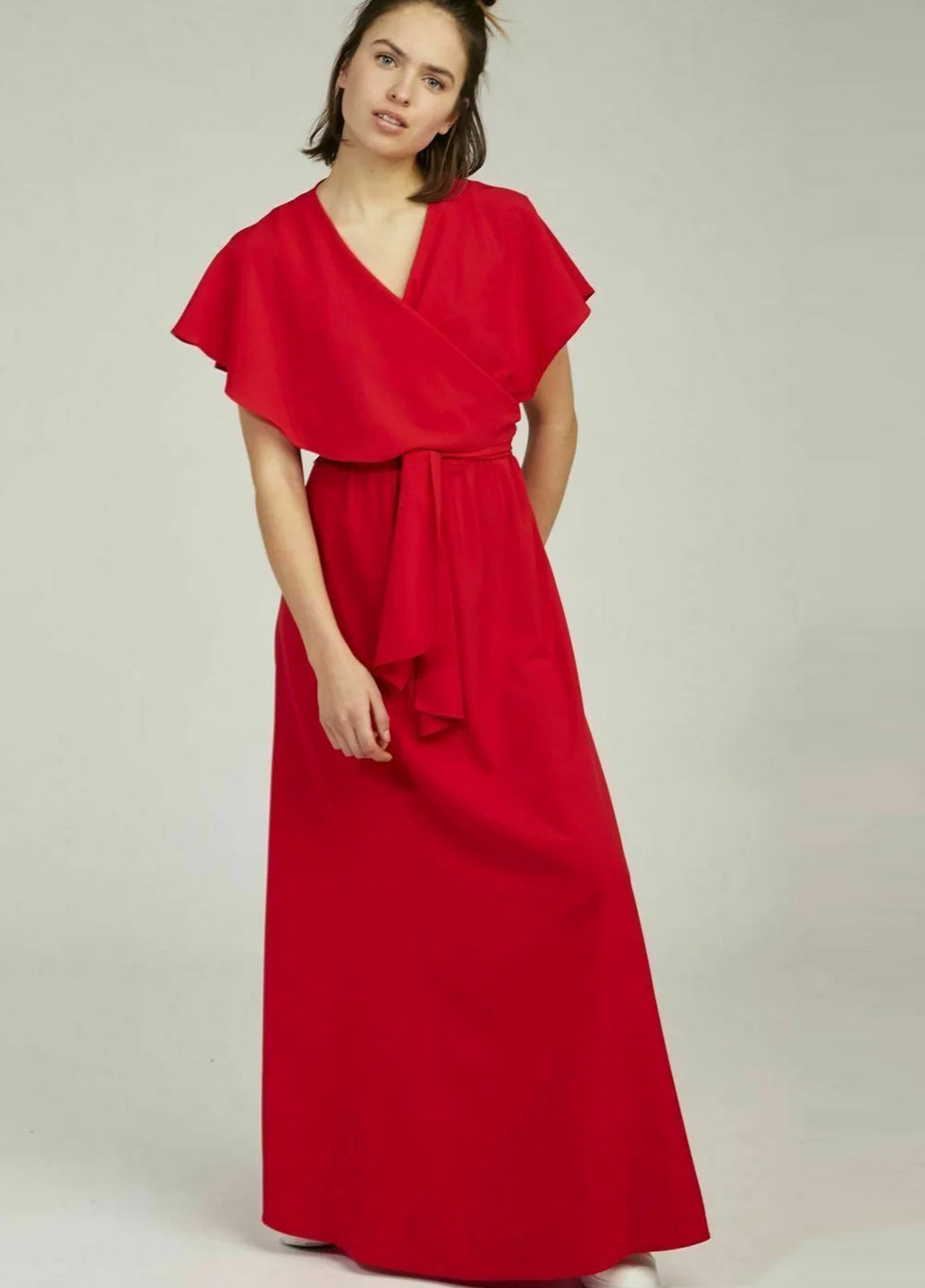 Красное вечернее платье в стиле ампир, на запах Naf Naf однотонное