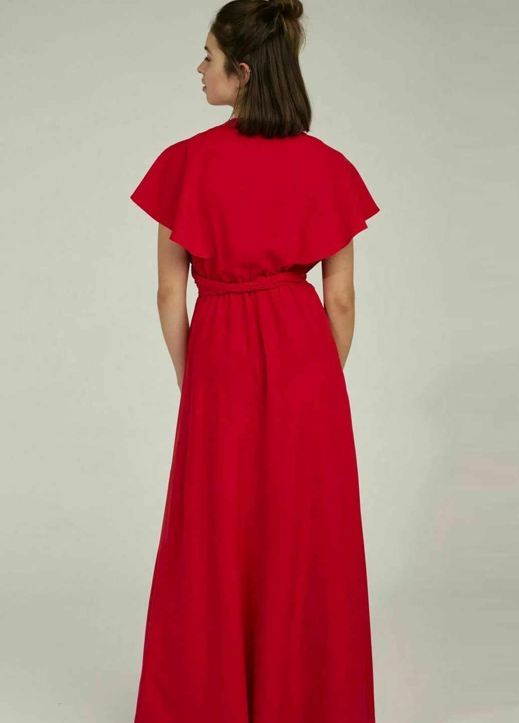 Красное вечернее платье в стиле ампир, на запах Naf Naf однотонное