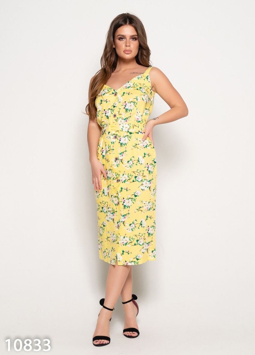 Желтое повседневный платье женское футляр ISSA PLUS с цветочным принтом