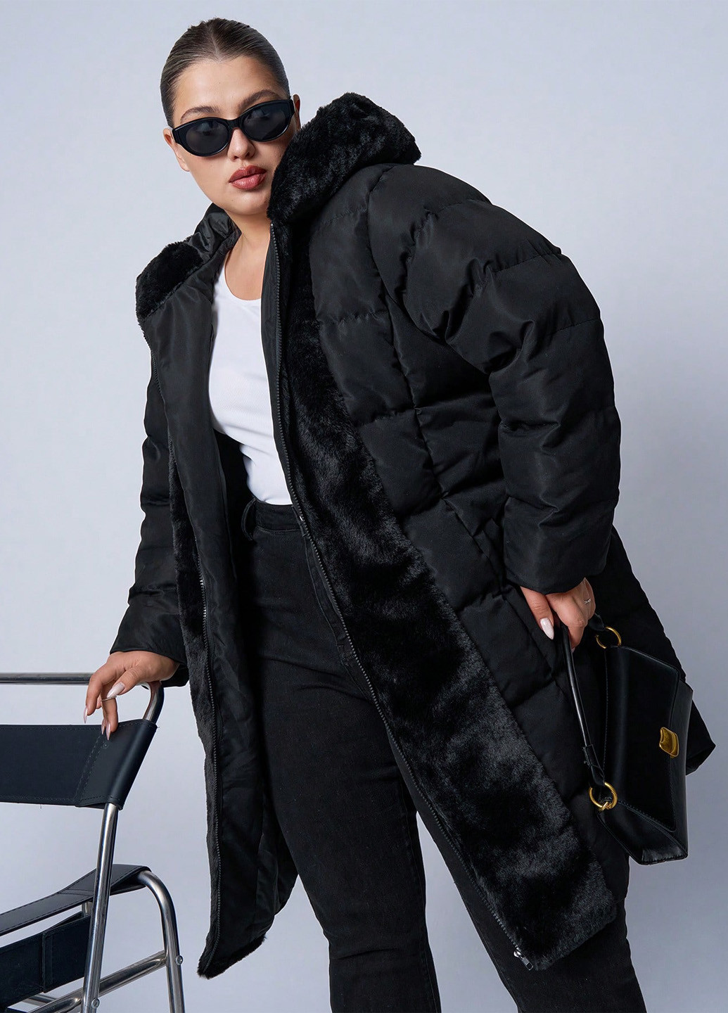 Черная зимняя куртка куртка-пальто SHEIN