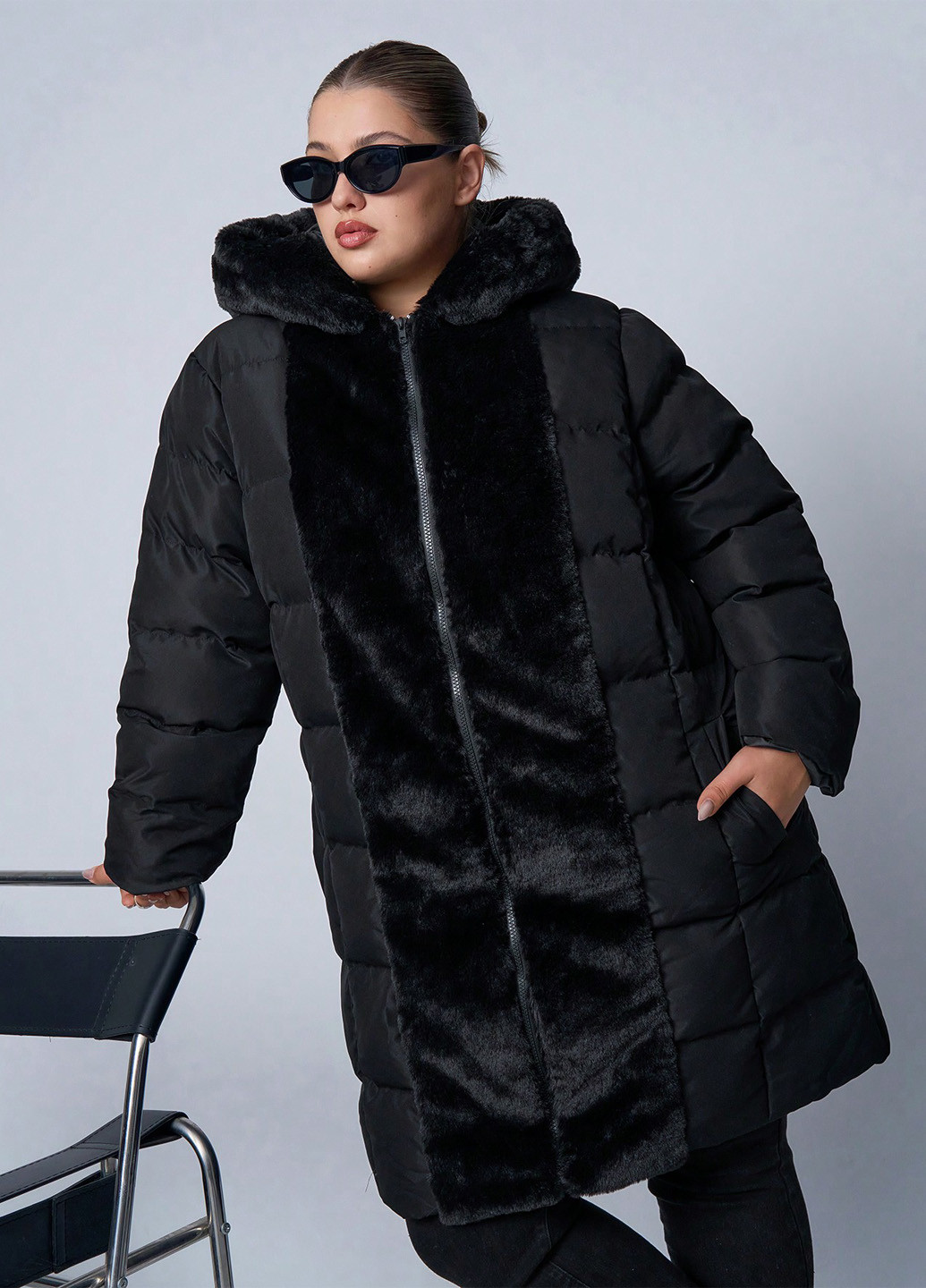 Черная зимняя куртка куртка-пальто SHEIN
