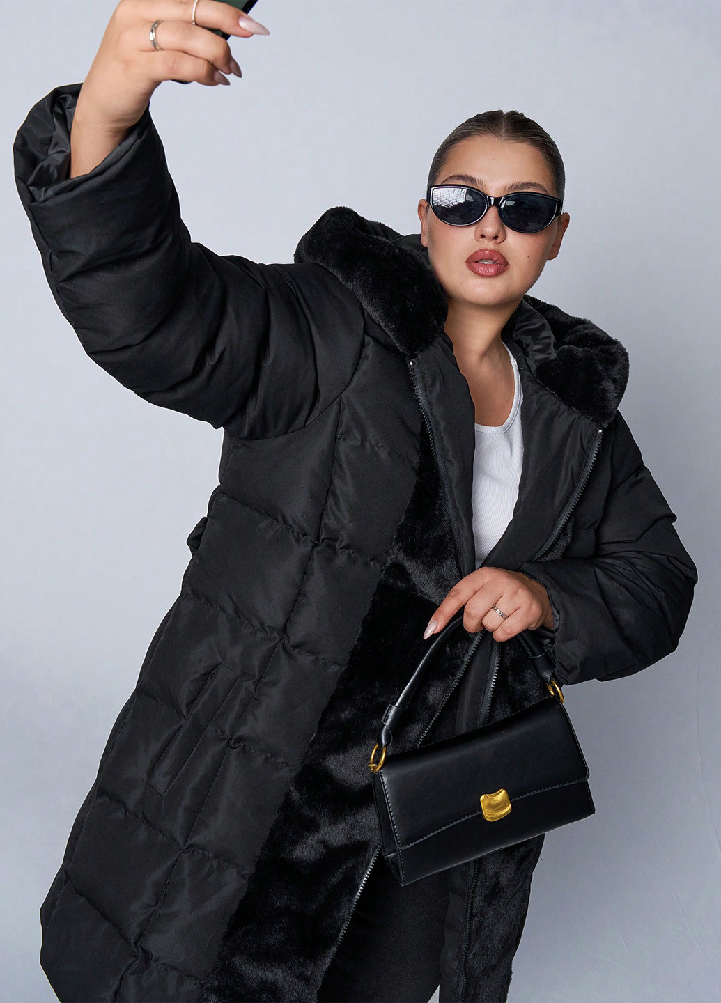 Черная зимняя куртка куртка-пальто SHEIN